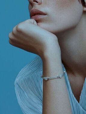 Philip Charriol 18K White Gold & Diamond Cable  Bracelet